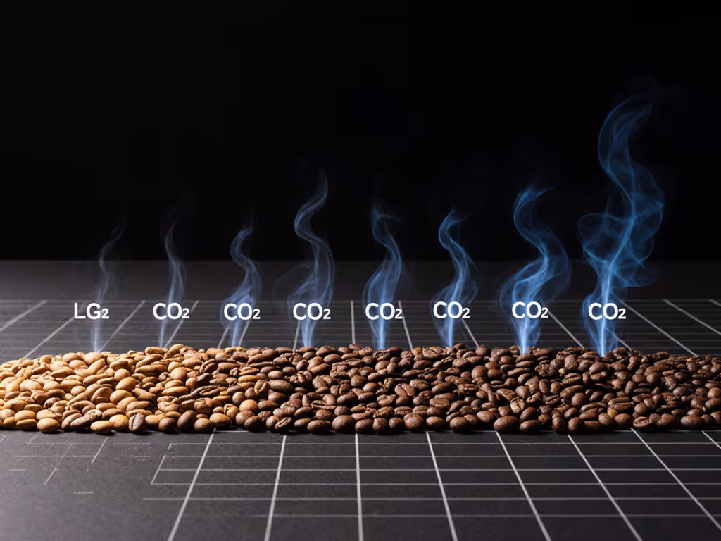 espresso bean roast spectrum showing light to dark with CO2 release indicators