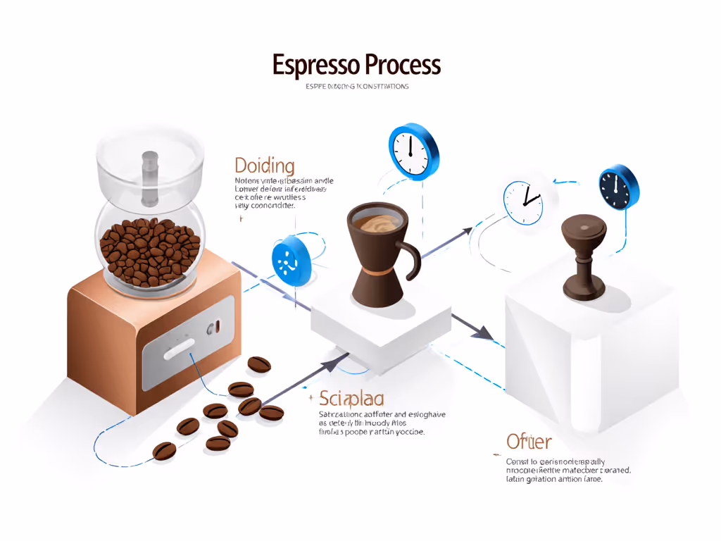 espresso machine workflow diagram showing dose/grind/time checkpoints